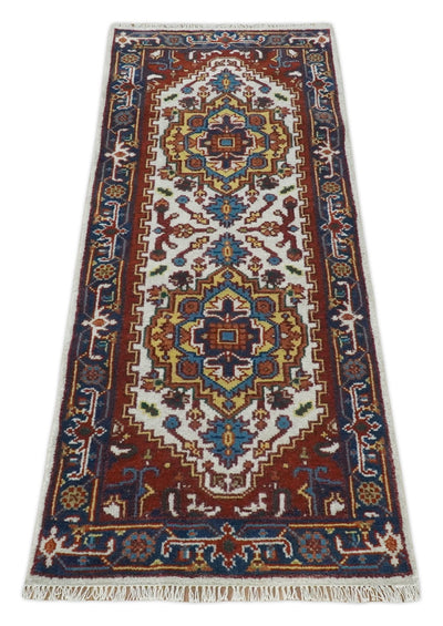2.6x6 Hand knotted Gold, Ivory, Brown and Blue Traditional wool Area Rug - The Rug Decor