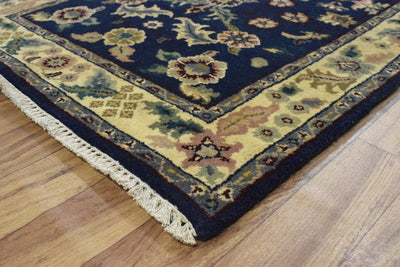 2.6x8 Blue and Beige Fine Runner Hand Knotted Area Rug | Floral Design Made with Fine Wool - The Rug Decor