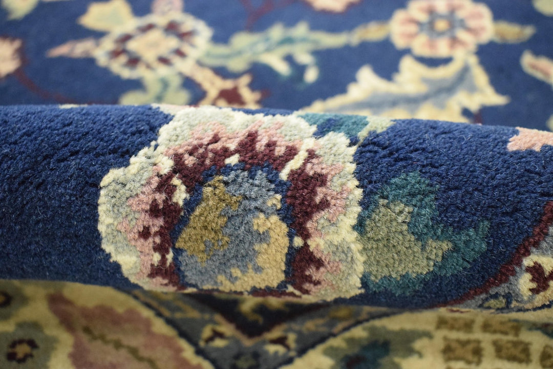 2.6x8 Blue and Beige Fine Runner Hand Knotted Area Rug | Floral Design Made with Fine Wool - The Rug Decor