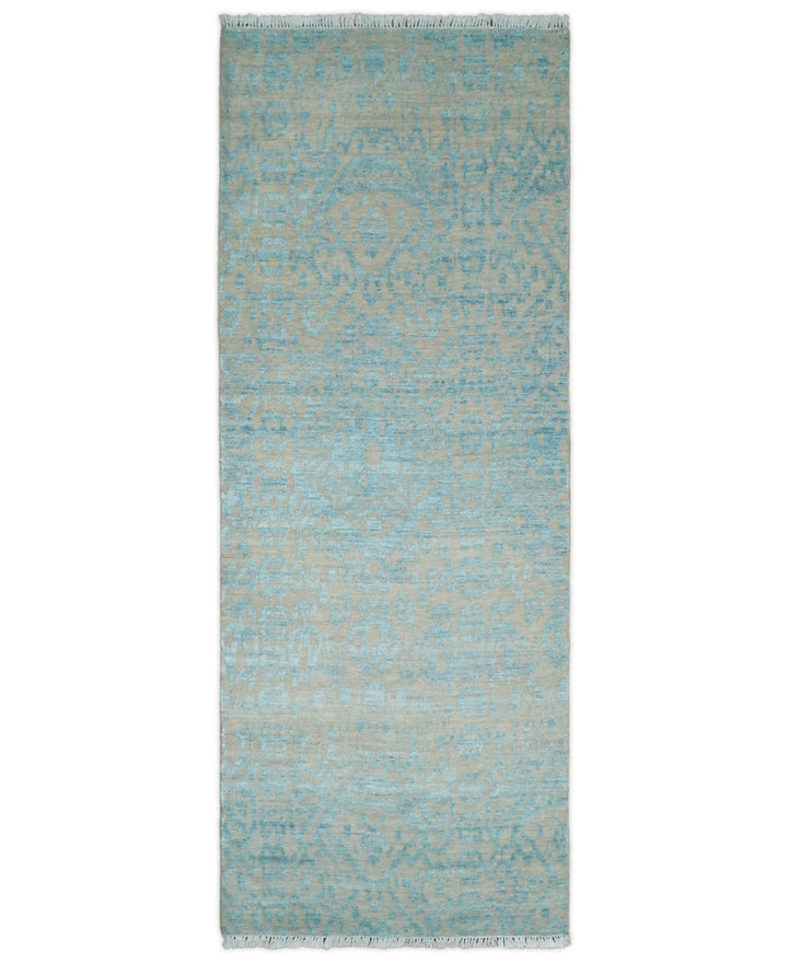 2.6x8 Fine Hand Knotted Camel and Blue Traditional Vintage Persian Style Antique Wool and Silk Rug | AGR26 - The Rug Decor