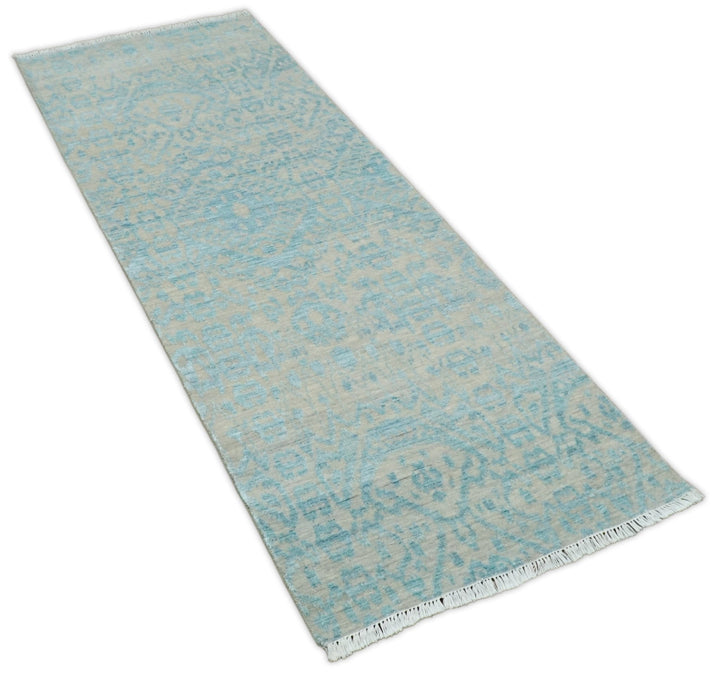 2.6x8 Fine Hand Knotted Camel and Blue Traditional Vintage Persian Style Antique Wool and Silk Rug | AGR26 - The Rug Decor