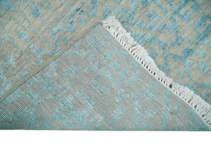 2.6x8 Fine Hand Knotted Camel and Blue Traditional Vintage Persian Style Antique Wool and Silk Rug | AGR26 - The Rug Decor