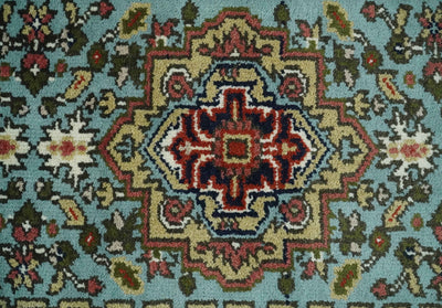 2.7x7.9 Traditional Mustard, Aqua and Ivory Hand knotted wool Area Rug - The Rug Decor