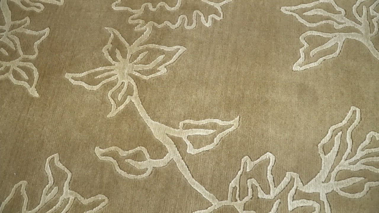 Contemporary Floral 6x8 Brown and Ivory Wool Hand Woven Rug | HL6