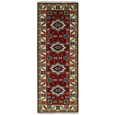 2.9x8 Hand Knotted Antique Kazak Runner Blue and Rust Traditional Tribal Armenian Rug | KZA6 - The Rug Decor