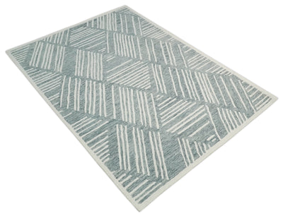 Custom Made Hand Tufted Ivory and Gray Stripes Pattern wool Rug