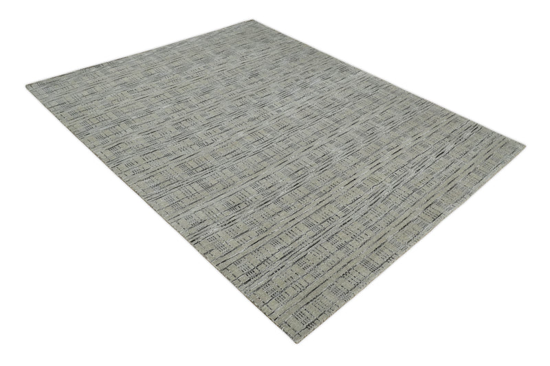 Checkered 8x10 Hand Made Brown, Black and Silver Scandinavian Blended Wool Flatwoven Area Rug | KE37