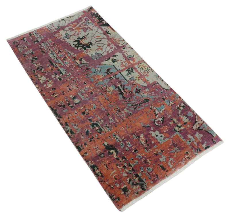 2x4 Hand Knotted Modern Abstract Peach and Ivory Wool Rug| N8424