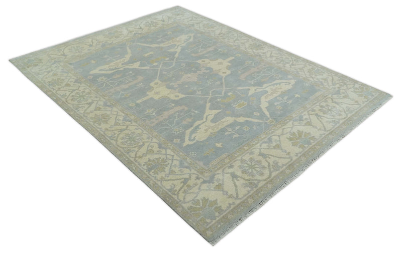 Hand Knotted 8x10 Oriental Oushak Silver and Beige Wool Area Rug | TRDCP1116810