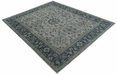 Vintage Distressed Hand Knotted Floral Gray Traditional Antique Area Rug