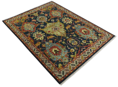 Traditional Large Design Blue, Rust and Gold Hand Knotted Oushak Multi Size wool Area Rug