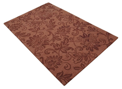 Multi Size Rust Hand Tufted Floral Pattern Farmhouse Wool Area Rug