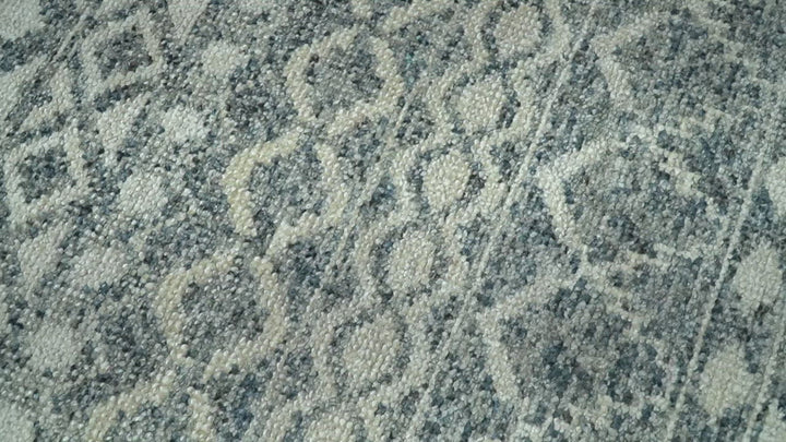 8x10, 9x12 and 10x14 Hand Knotted Blue, Beige and Camel Modern Contemporary Southwestern Tribal Trellis Recycled Silk Area Rug | OP13