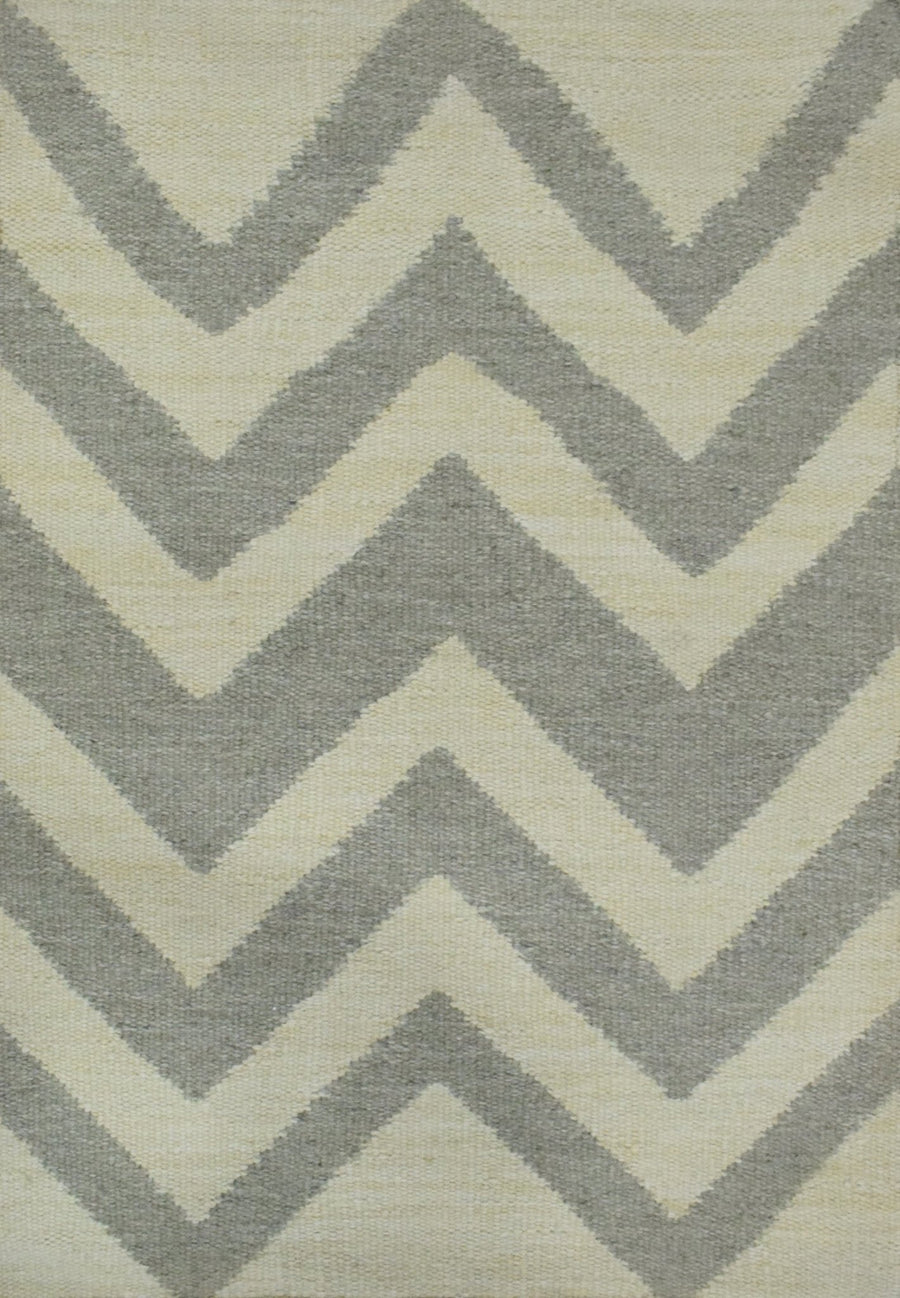 2x3 Dhurrie Rug, Gray and Beige Chevron Pattern Rug - The Rug Decor