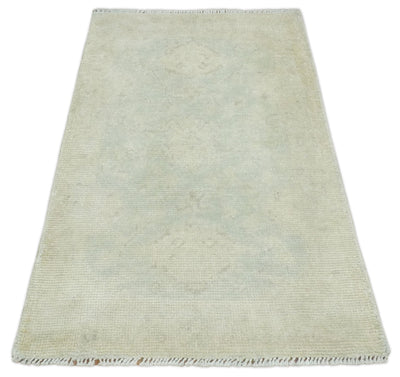 2x3 Hand Knotted Beige and Gray Traditional Persian Oushak Wool Rug | N823 - The Rug Decor