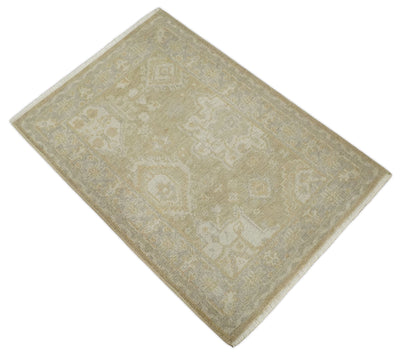 2x3 Hand Knotted Beige, Gray and Silver Traditional Persian Oushak Wool Rug | N2323 - The Rug Decor