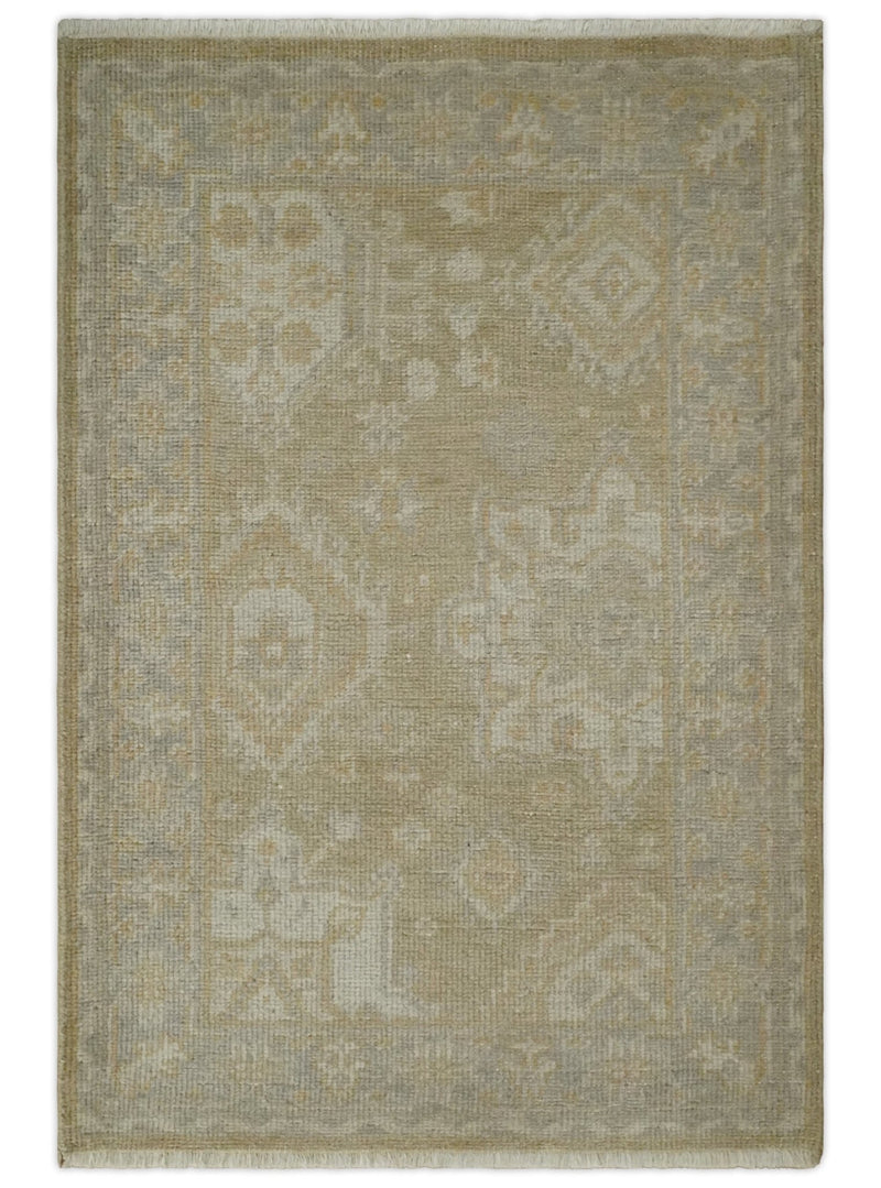 2x3 Hand Knotted Beige, Gray and Silver Traditional Persian Oushak Wool Rug | N2323 - The Rug Decor
