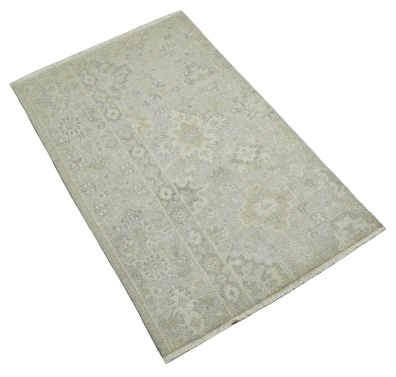 2x3 Hand Knotted Beige, Ivory and Gray Traditional Persian Oushak Wool Rug | N3123 - The Rug Decor