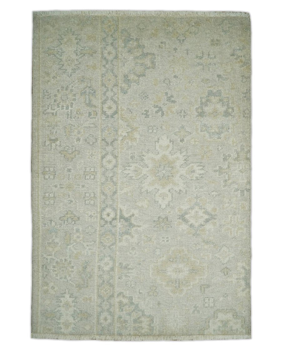 2x3 Hand Knotted Beige, Ivory and Gray Traditional Persian Oushak Wool Rug | N3123 - The Rug Decor