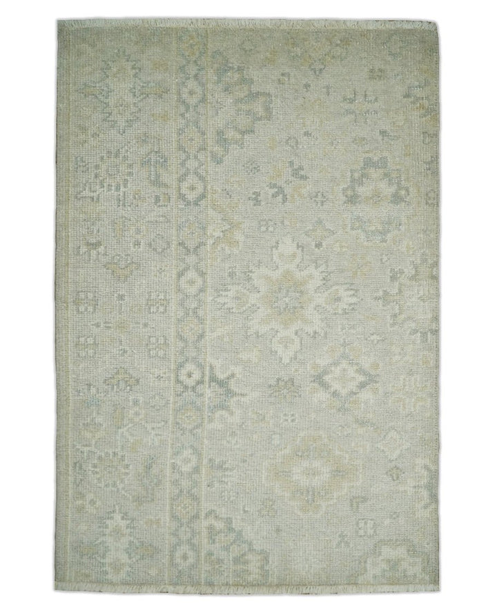 2x3 Hand Knotted Beige, Ivory and Gray Traditional Persian Oushak Wool Rug | N3123 - The Rug Decor