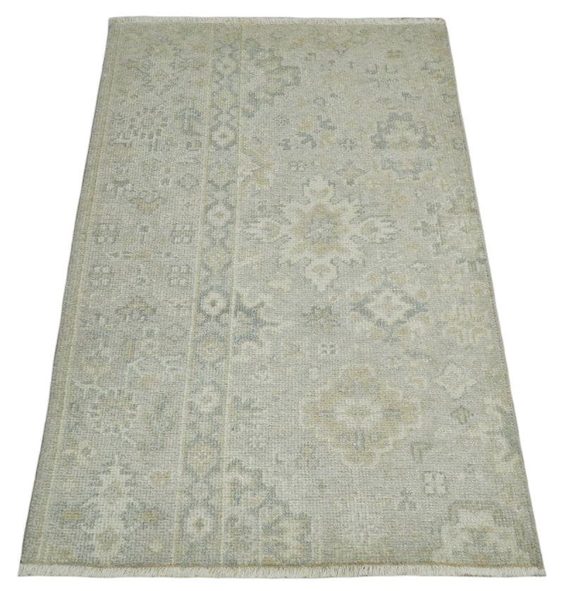 2x3 Hand Knotted Beige, Ivory and Gray Traditional Persian Oushak Wool Rug | N3123 - The Rug Decor