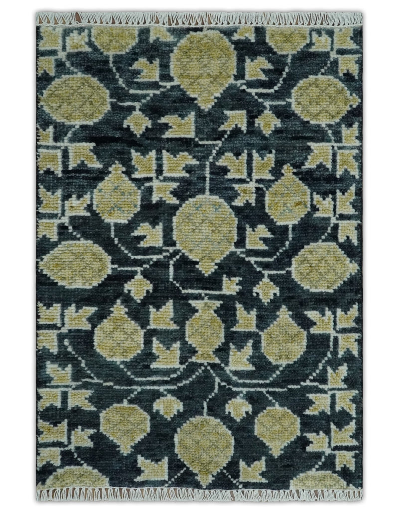 2x3 Hand Knotted Black and Beige Traditional Antique Style Wool Rug | TRDCP124623 - The Rug Decor