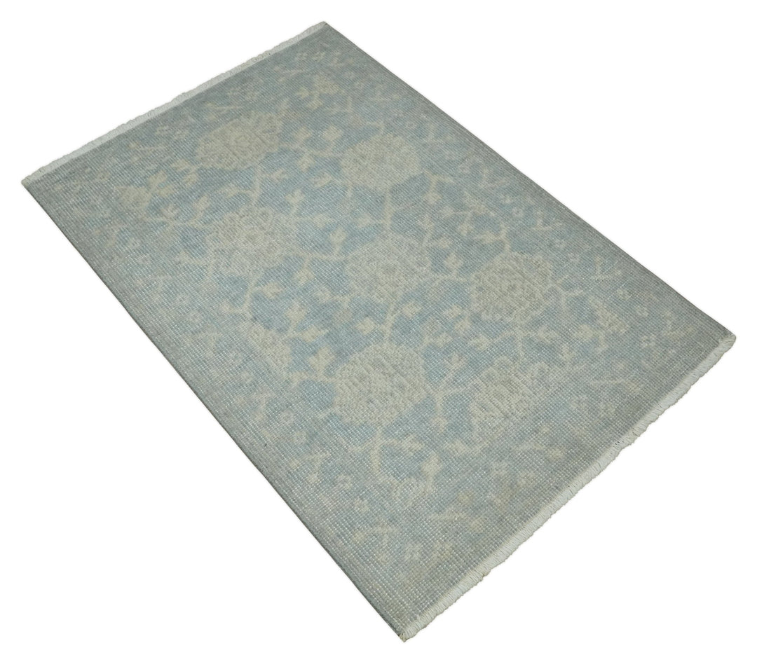 2x3 Hand Knotted Blue, Beige and Gray Traditional Persian Oushak Wool Rug | N7423 - The Rug Decor