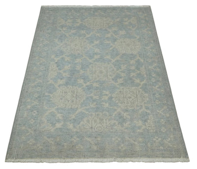 2x3 Hand Knotted Blue, Beige and Gray Traditional Persian Oushak Wool Rug | N7423 - The Rug Decor