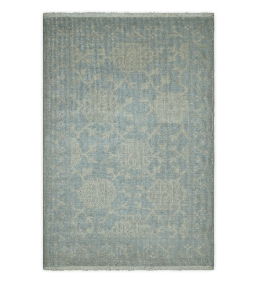 2x3 Hand Knotted Blue, Beige and Gray Traditional Persian Oushak Wool Rug | N7423 - The Rug Decor