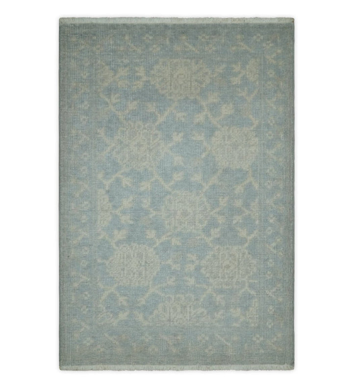 2x3 Hand Knotted Blue, Beige and Gray Traditional Persian Oushak Wool Rug | N7423 - The Rug Decor