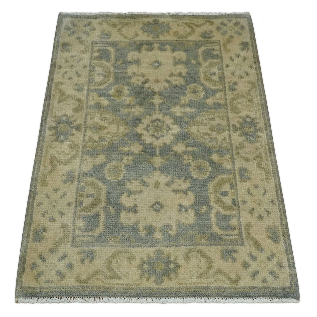 2x3 Hand Knotted Gray and Beige Traditional Persian Oushak Wool Rug | N7223 - The Rug Decor