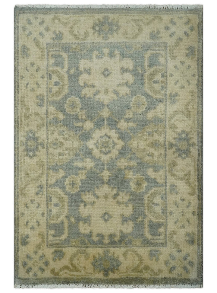 2x3 Hand Knotted Gray and Beige Traditional Persian Oushak Wool Rug | N7223 - The Rug Decor