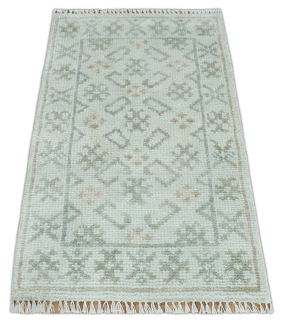 2x3 Hand Knotted Gray and Silver Oushak Wool Rug, Entryway Rug | TRDCP125023 - The Rug Decor