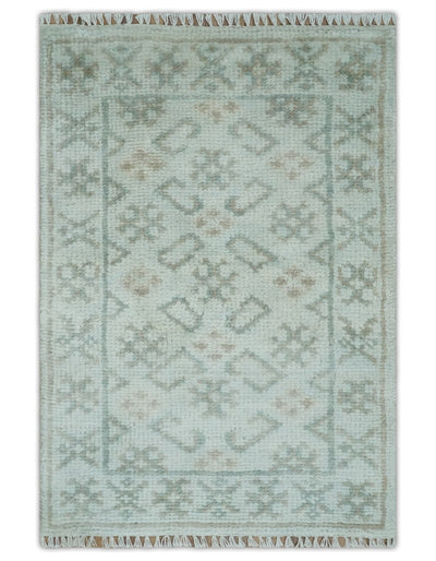 2x3 Hand Knotted Gray and Silver Oushak Wool Rug, Entryway Rug | TRDCP125023 - The Rug Decor