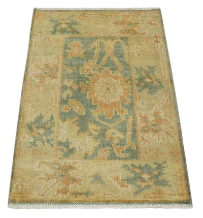 2x3 Hand Knotted Gray, Beige and Gold Traditional Persian Oushak Wool Rug | N4223 - The Rug Decor