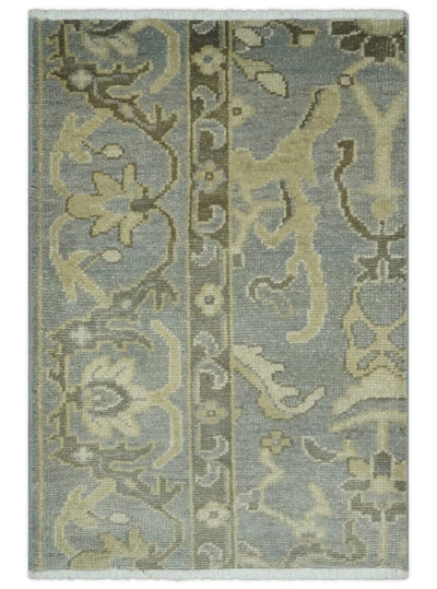 2x3 Hand Knotted Gray, Beige and Olive Traditional Persian Oushak Wool Rug | N5123 - The Rug Decor