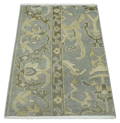 2x3 Hand Knotted Gray, Beige and Olive Traditional Persian Oushak Wool Rug | N5123 - The Rug Decor