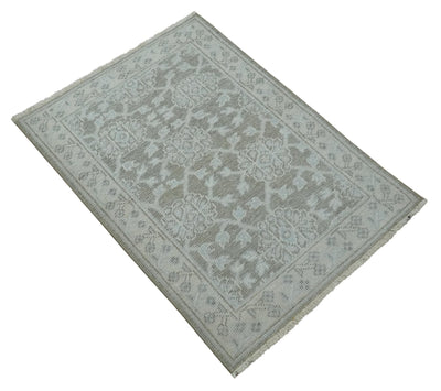 2x3 Hand Knotted Gray, Ivory and Silver Traditional Persian Oushak Wool Rug | N6323 - The Rug Decor