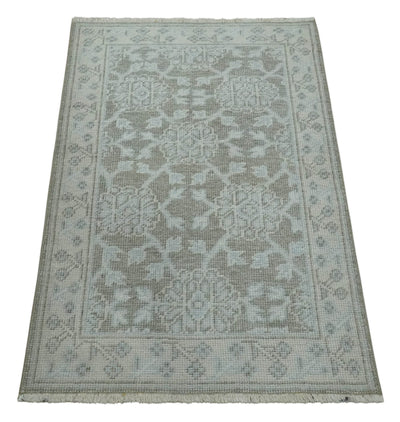 2x3 Hand Knotted Gray, Ivory and Silver Traditional Persian Oushak Wool Rug | N6323 - The Rug Decor