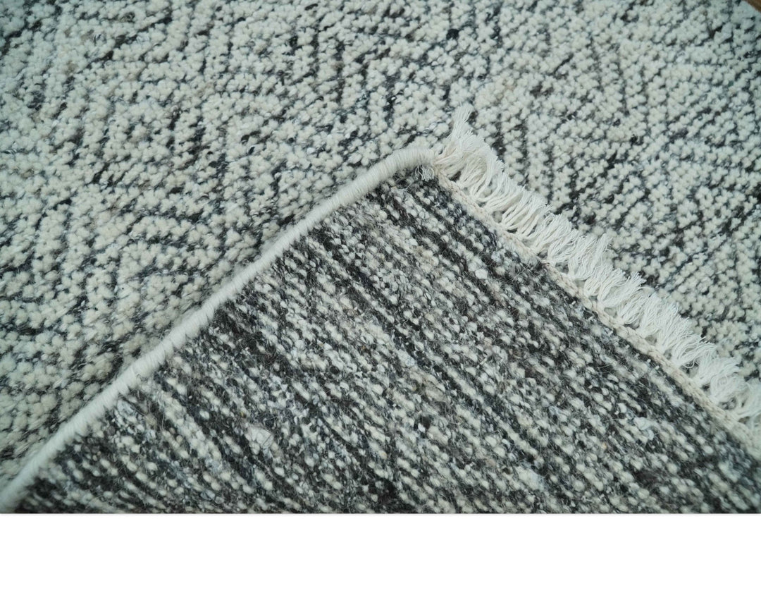 2x3 Hand Knotted Ivory and Charcoal Stripes Tribal Pattern Wool Rug - The Rug Decor