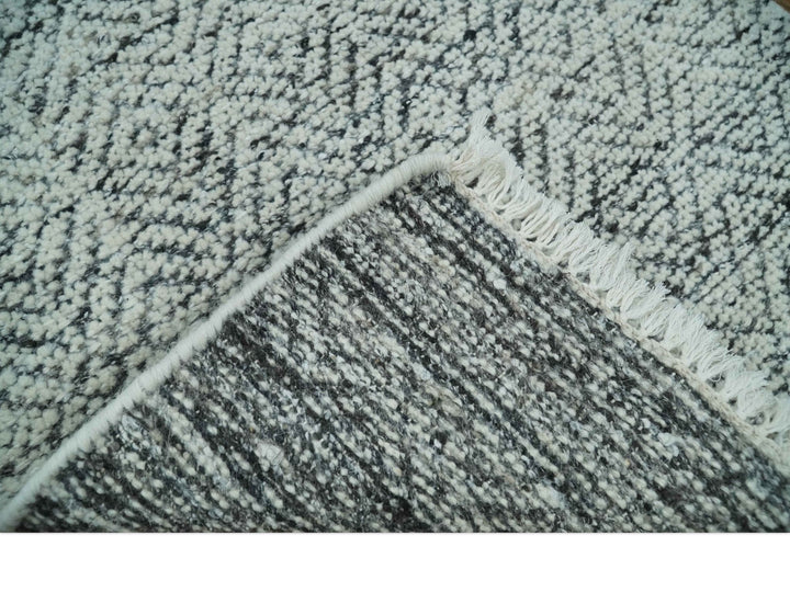 2x3 Hand Knotted Ivory and Charcoal Stripes Tribal Pattern Wool Rug - The Rug Decor