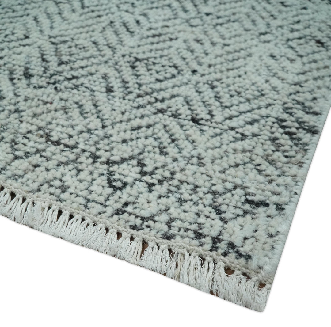 2x3 Hand Knotted Ivory and Charcoal Stripes Tribal Pattern Wool Rug - The Rug Decor