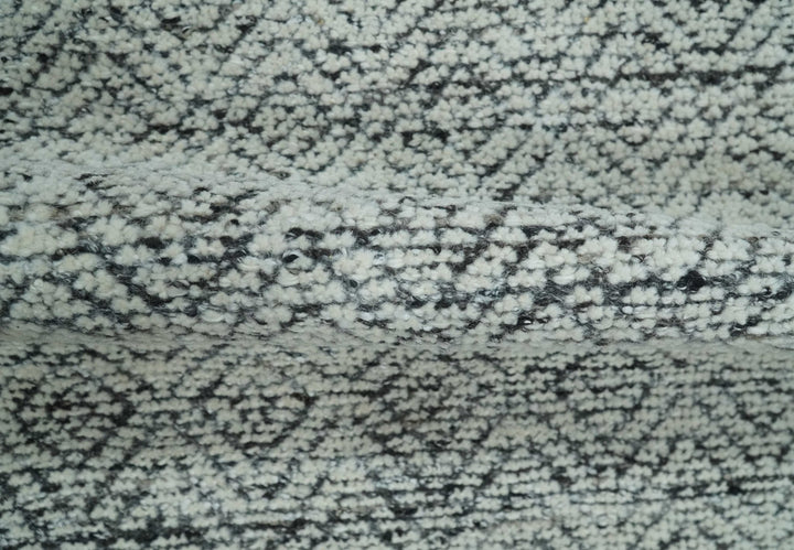 2x3 Hand Knotted Ivory and Charcoal Stripes Tribal Pattern Wool Rug - The Rug Decor
