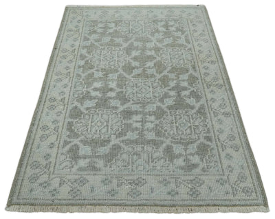 2x3 Hand Knotted Ivory and Gray Traditional Persian Oushak Wool Rug | N2623 - The Rug Decor