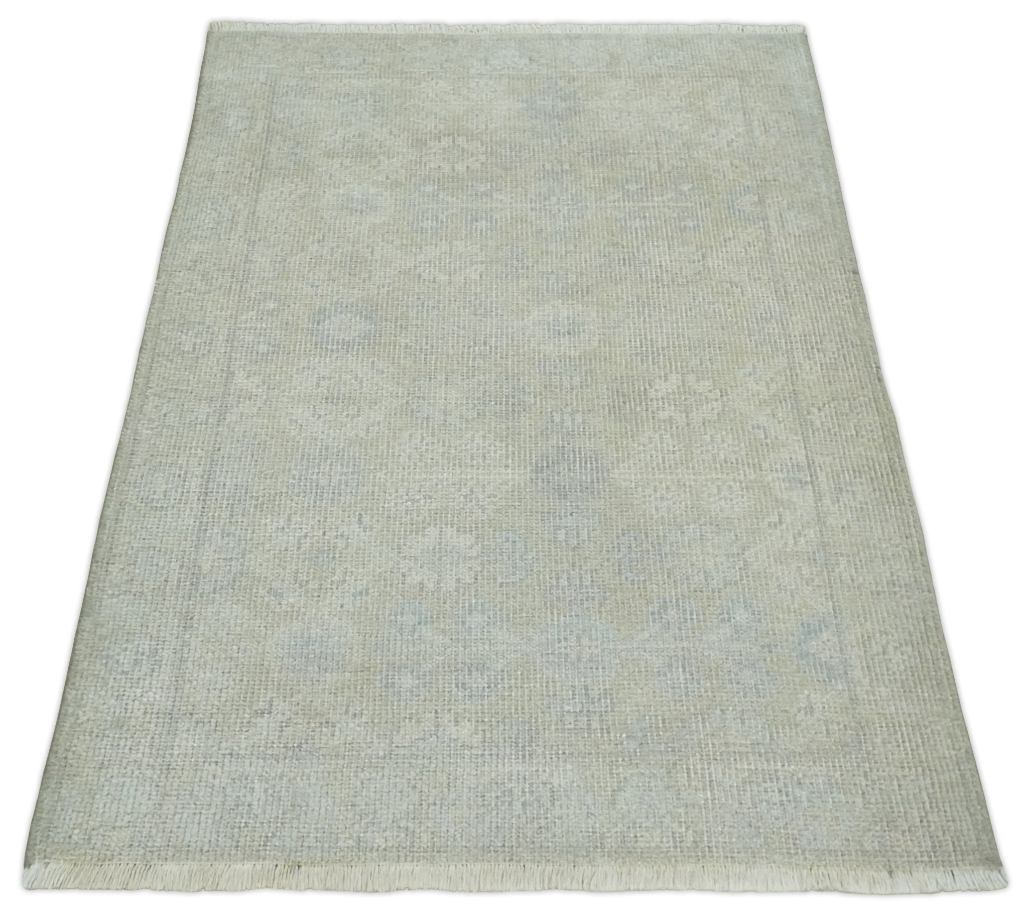 2x3 Iight Green and Ivory Hand Knotted Oriental Oushak Wool Area Rug, –