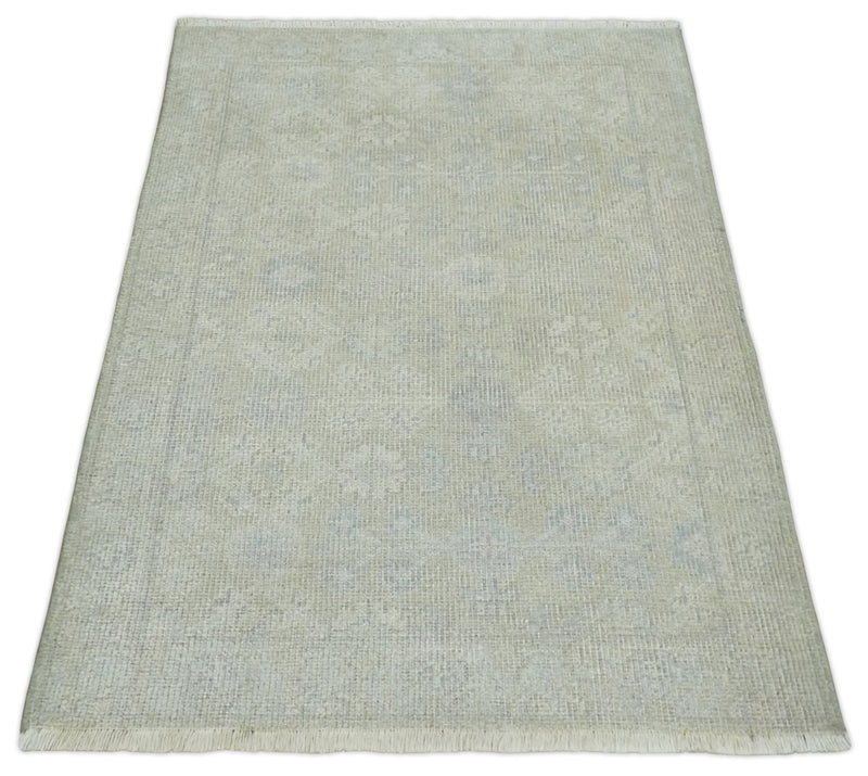 2x3 Hand Knotted Ivory and Gray Traditional Persian Oushak Wool Rug | N723 - The Rug Decor