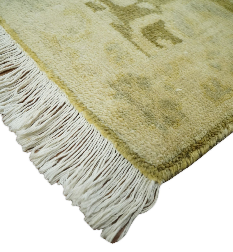 2x3 Hand Knotted Olive, Beige and Gray Traditional Persian Oushak Wool Rug | N3623 - The Rug Decor