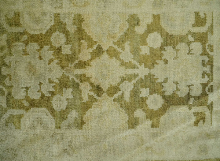 2x3 Hand Knotted Olive, Beige and Gray Traditional Persian Oushak Wool Rug | N3623 - The Rug Decor