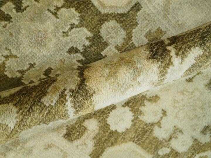 2x3 Hand Knotted Olive, Beige and Gray Traditional Persian Oushak Wool Rug | N4323 - The Rug Decor