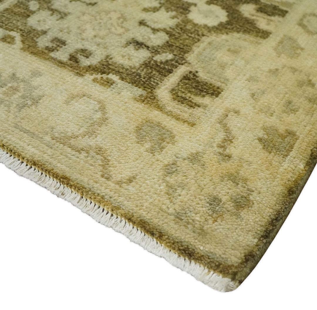 2x3 Hand Knotted Olive, Beige and Gray Traditional Persian Oushak Wool Rug | N4323 - The Rug Decor